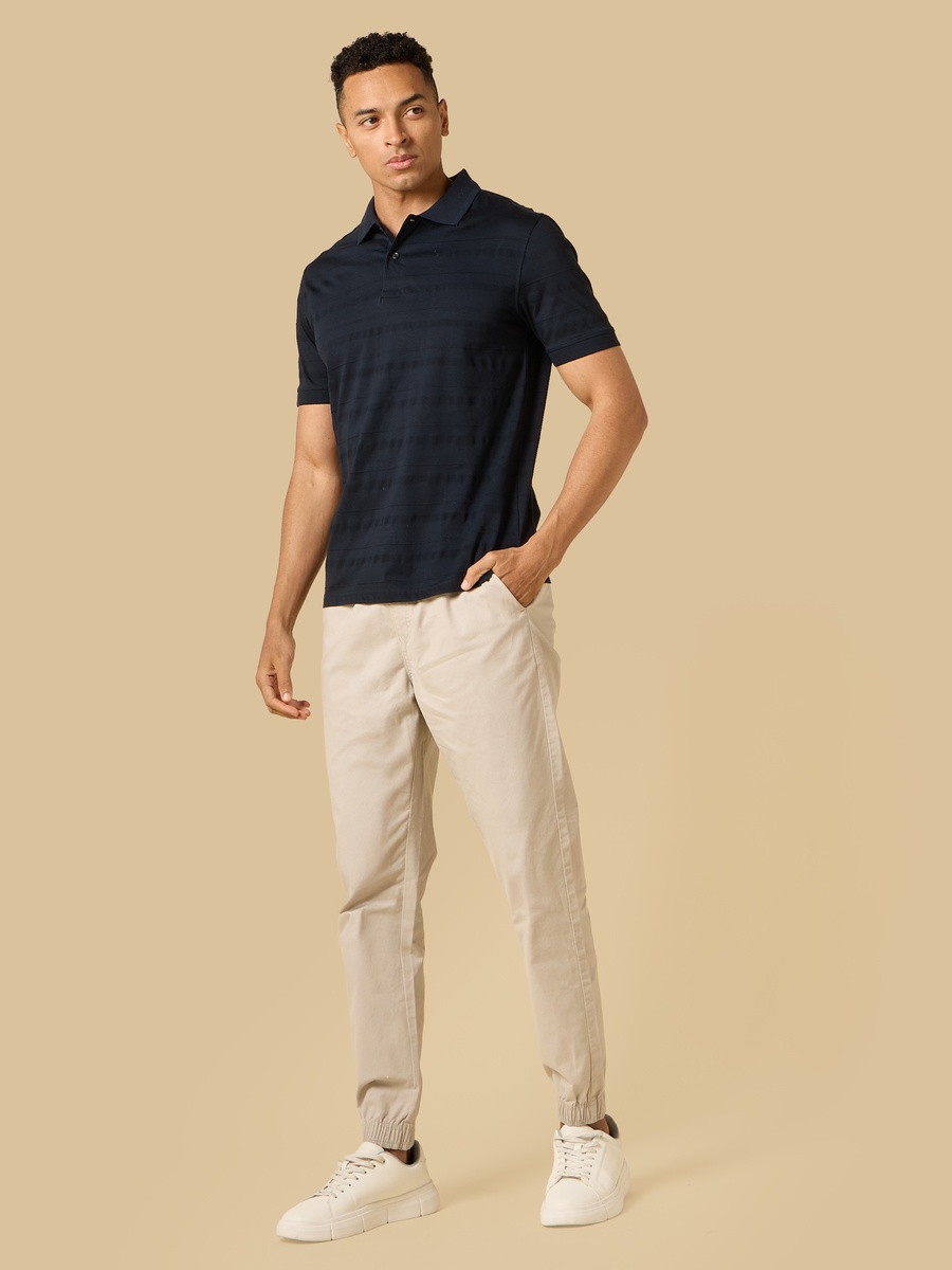 Textured Mercerised Jacquard Collar Polo T-Shirt