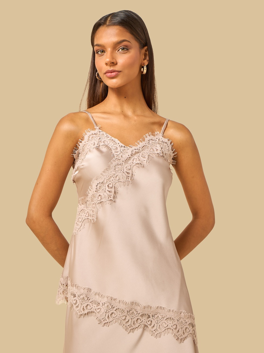 Lace Trim Asymmetric Spaghetti Strap Top