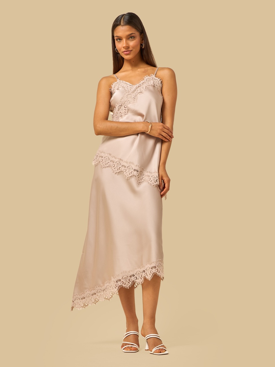 Lace Trim Asymmetric Spaghetti Strap Top