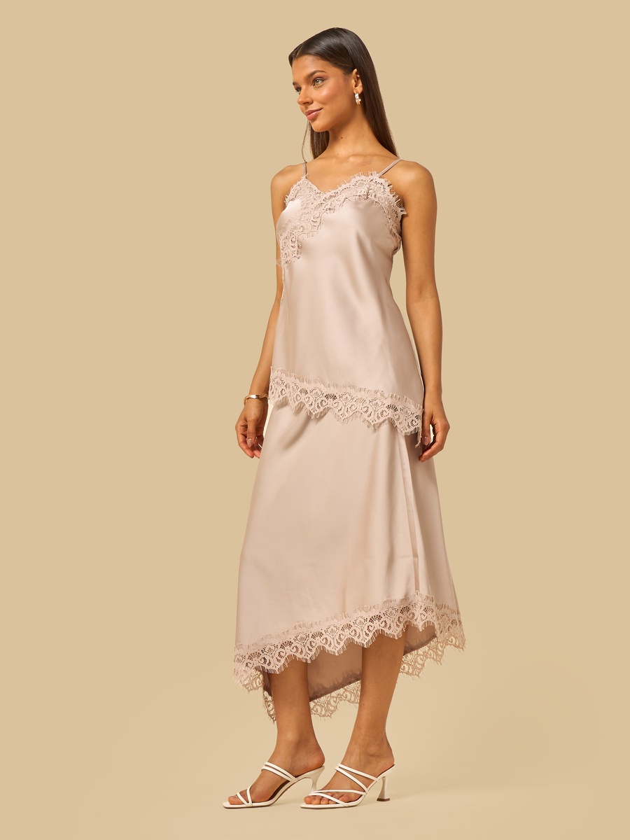 Lace Trim Asymmetric Spaghetti Strap Top