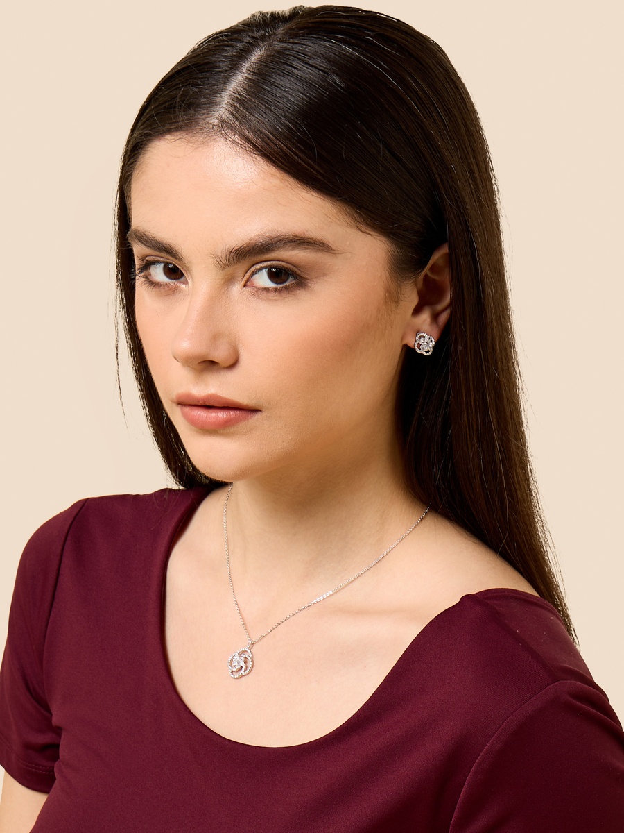 Embellished Floral Pendant Necklace and Earrings Set