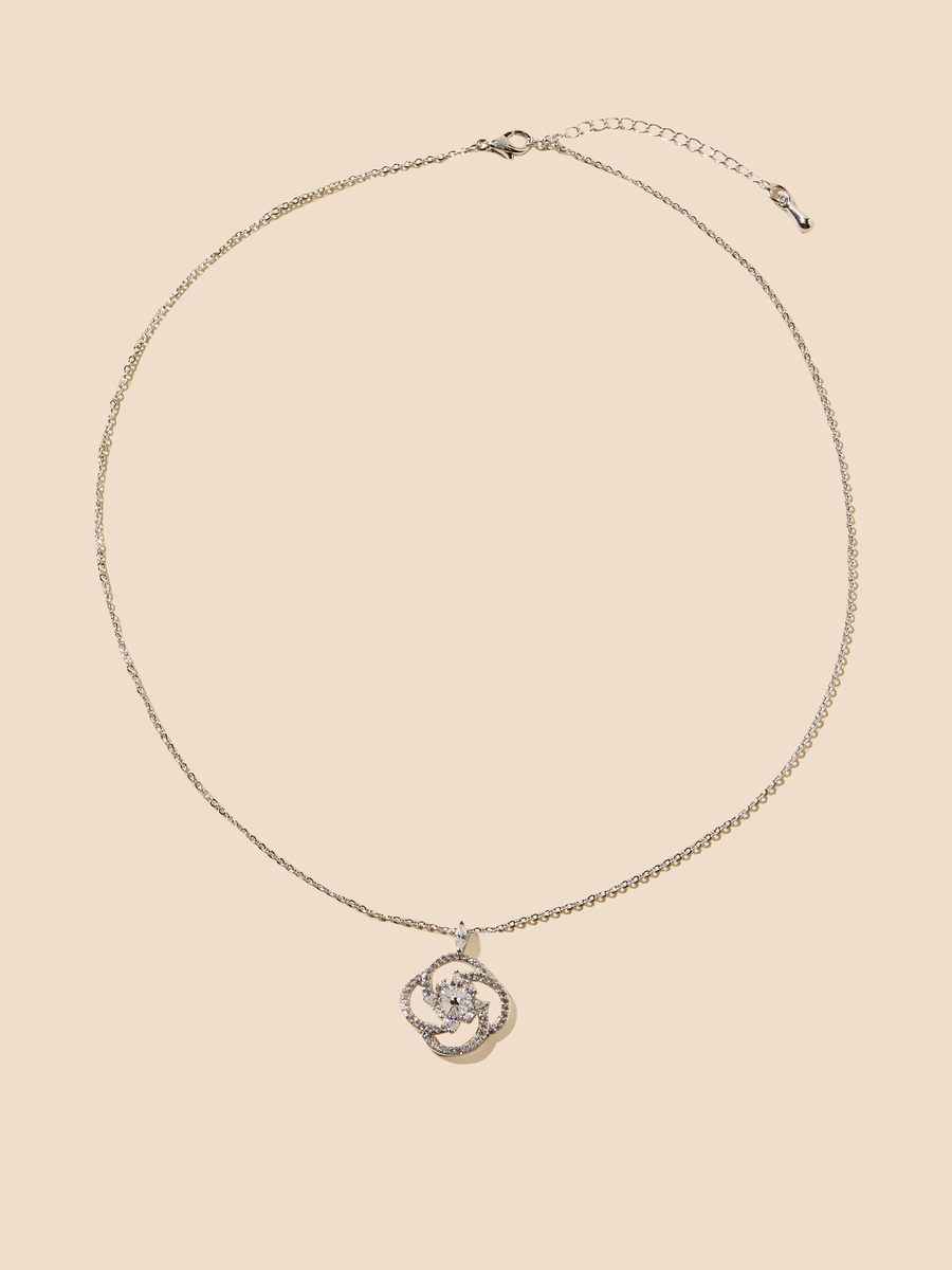 Embellished Floral Pendant Necklace and Earrings Set