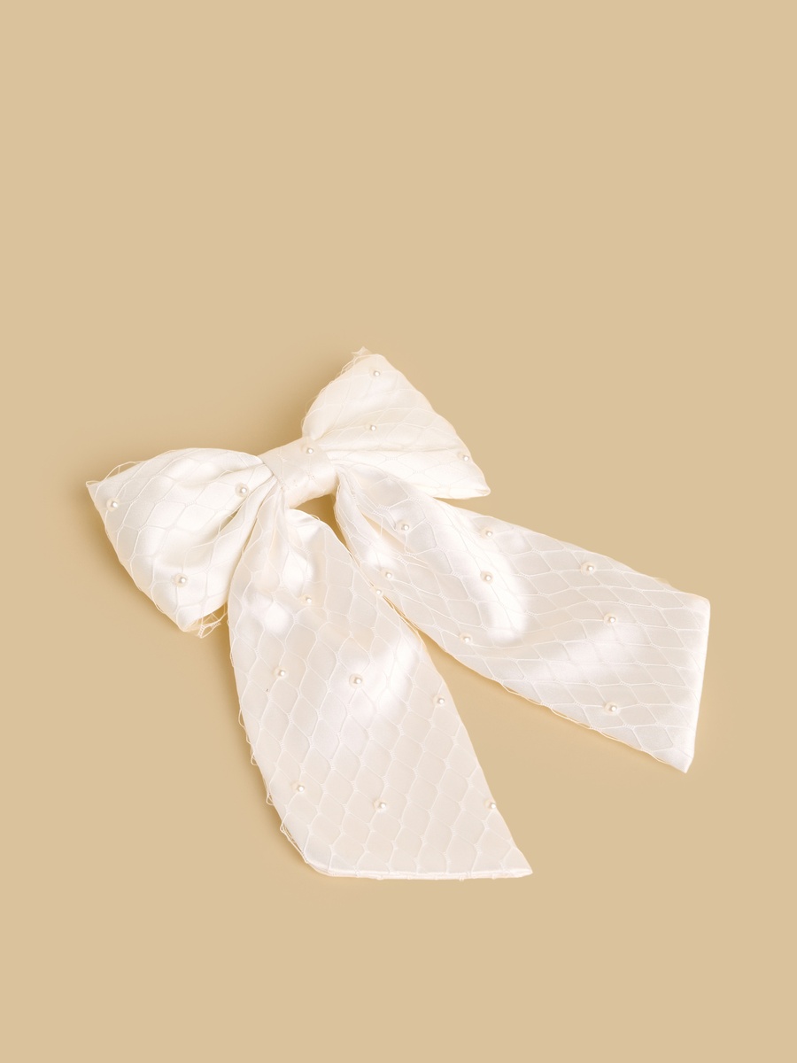 Pearl Embellished Bow Barrette Hair Clip