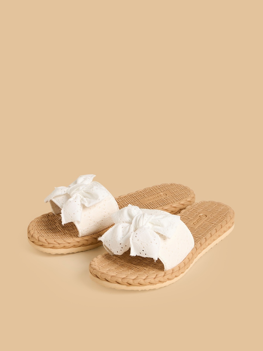 Schiffli Embroidered Slides with Bow Detail