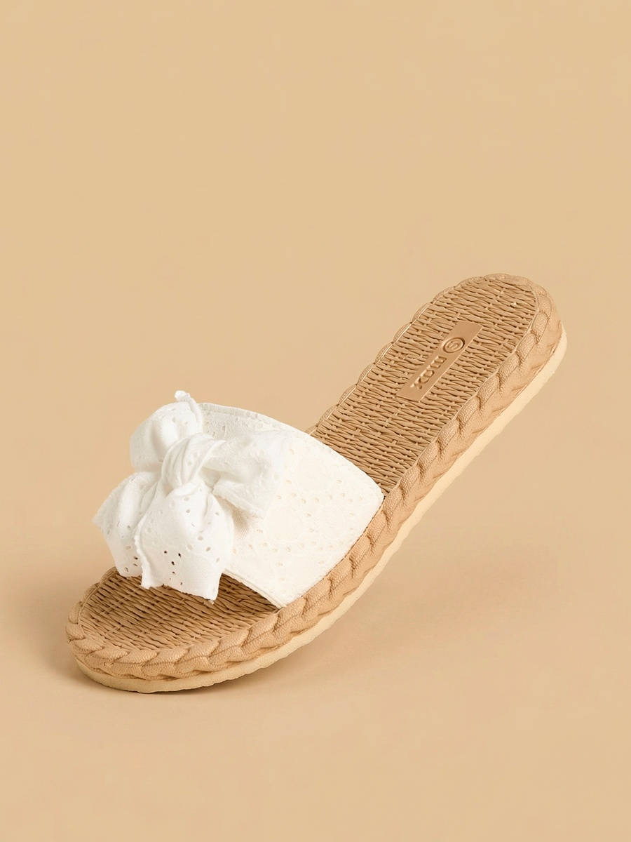 Schiffli Embroidered Slides with Bow Detail
