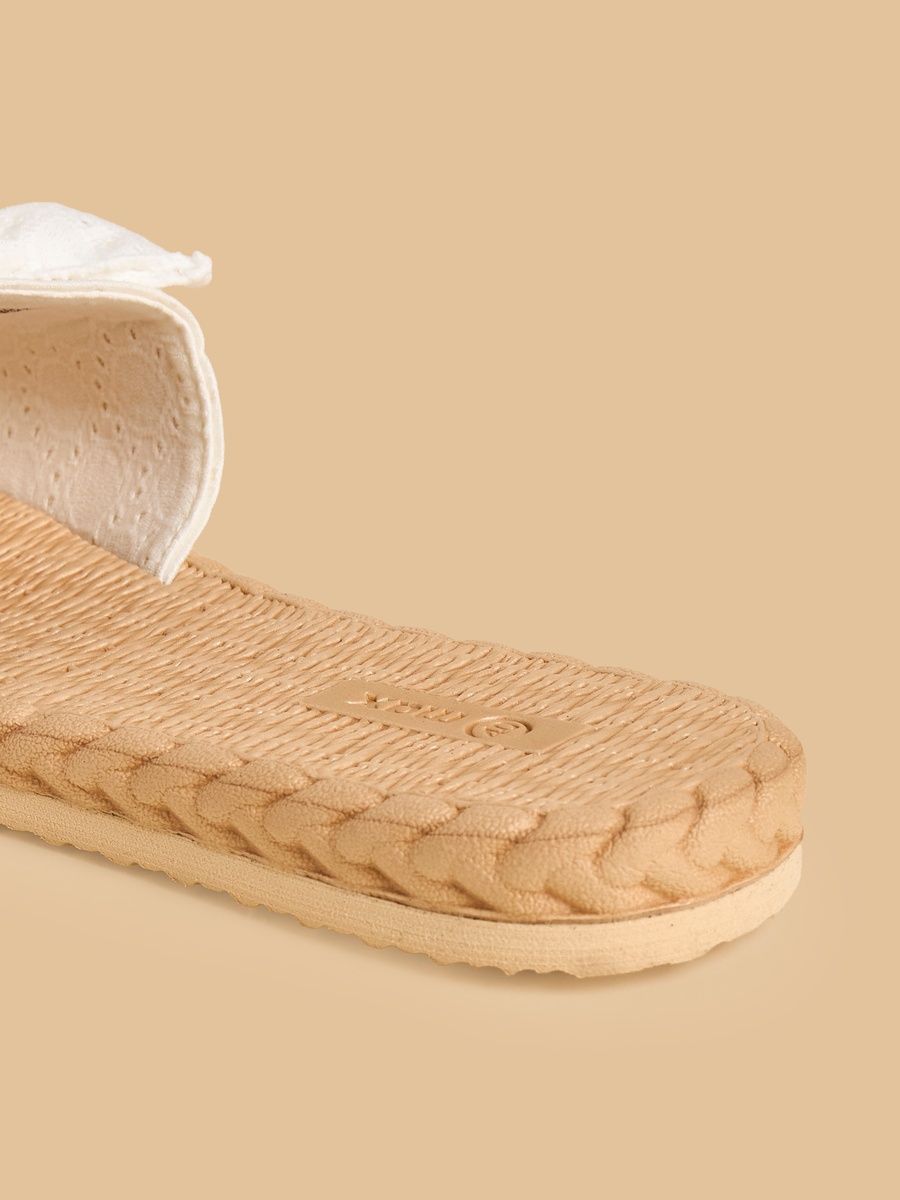 Schiffli Embroidered Slides with Bow Detail