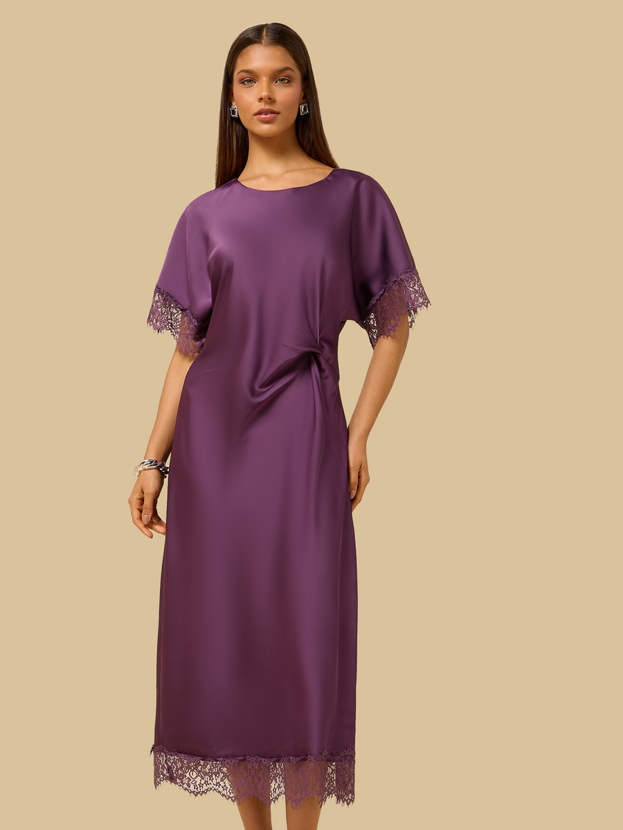 Lace Trim Satin Midi Dress