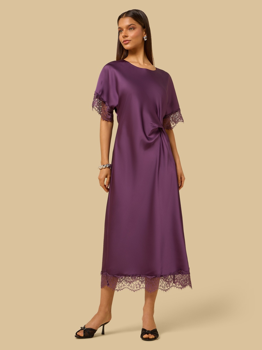 Lace Trim Satin Midi Dress