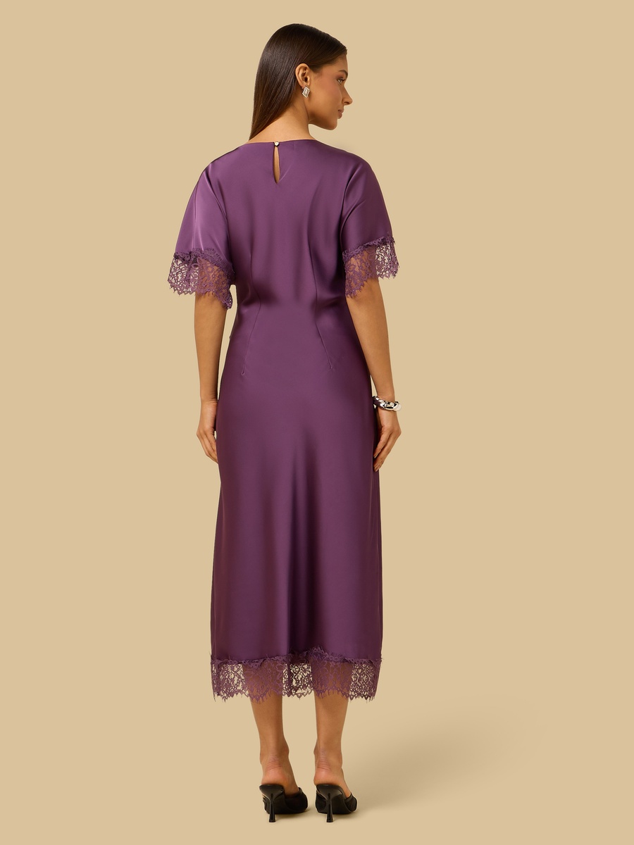 Lace Trim Satin Midi Dress