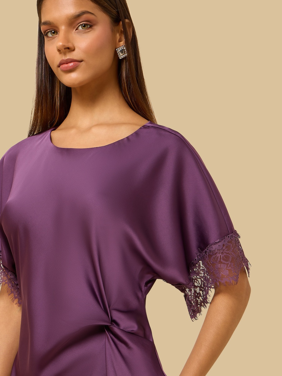 Lace Trim Satin Midi Dress