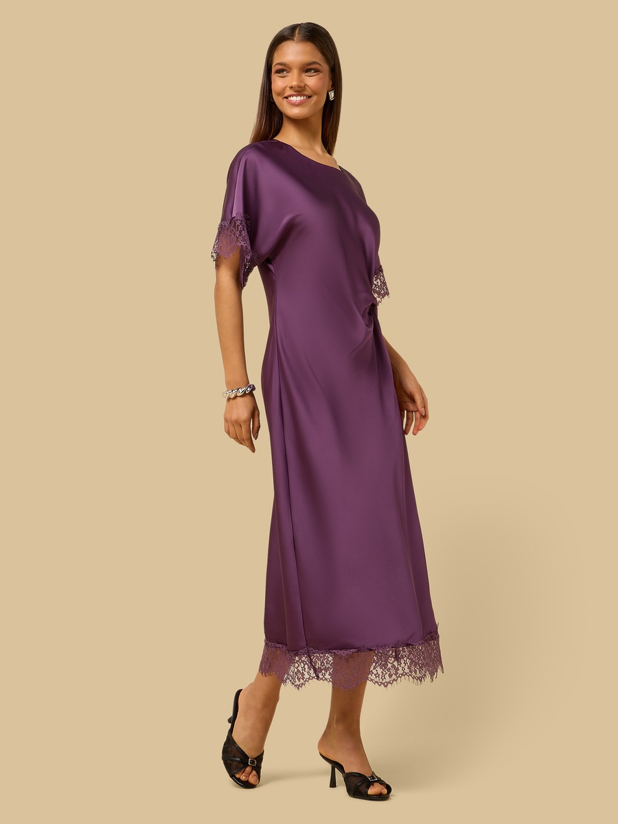 Lace Trim Satin Midi Dress