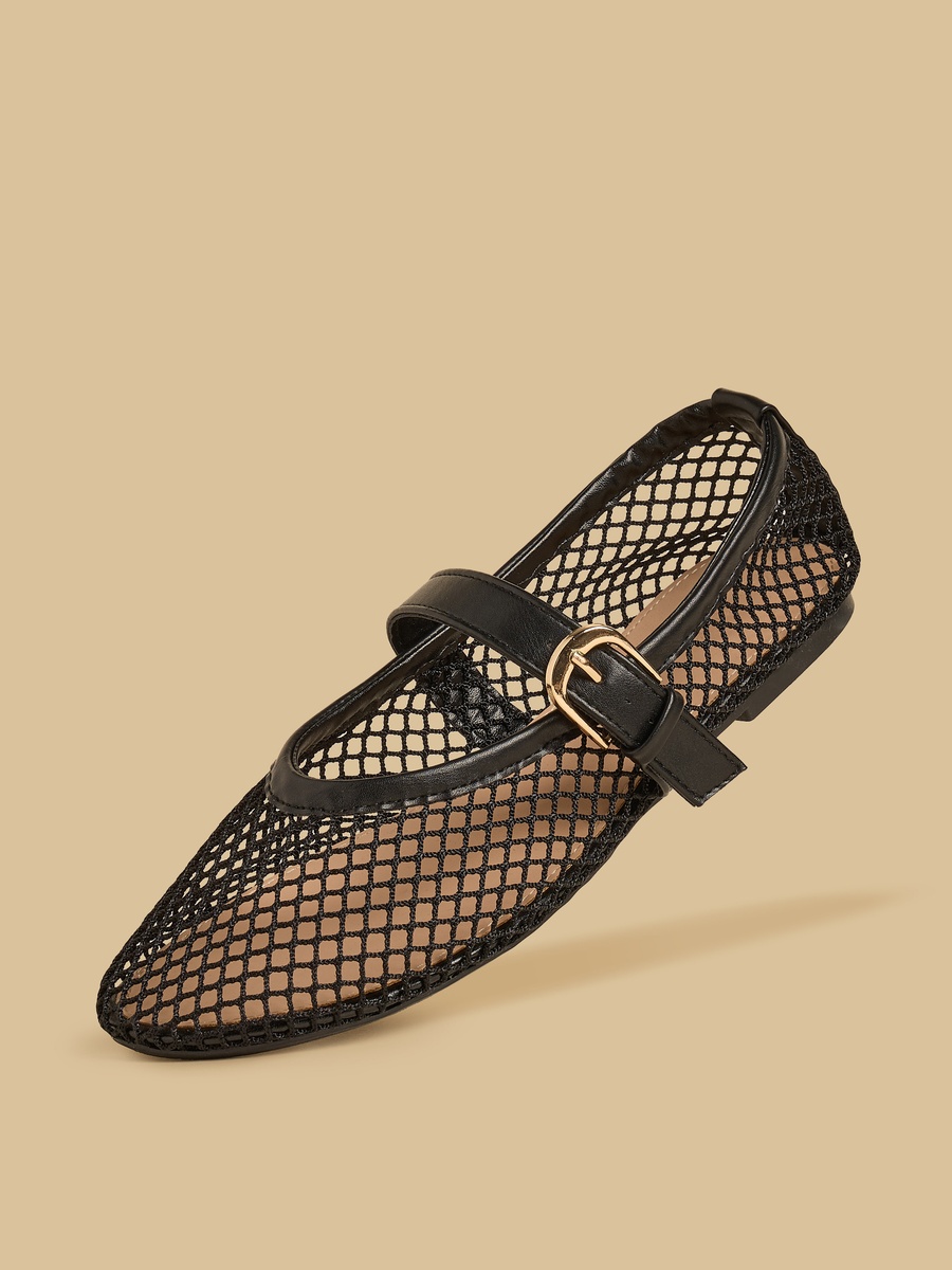Textured Mary Jane Shoes with Buckle Closure