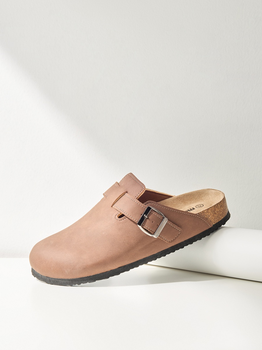 Plain Slip-On Mules with Buckle Detail