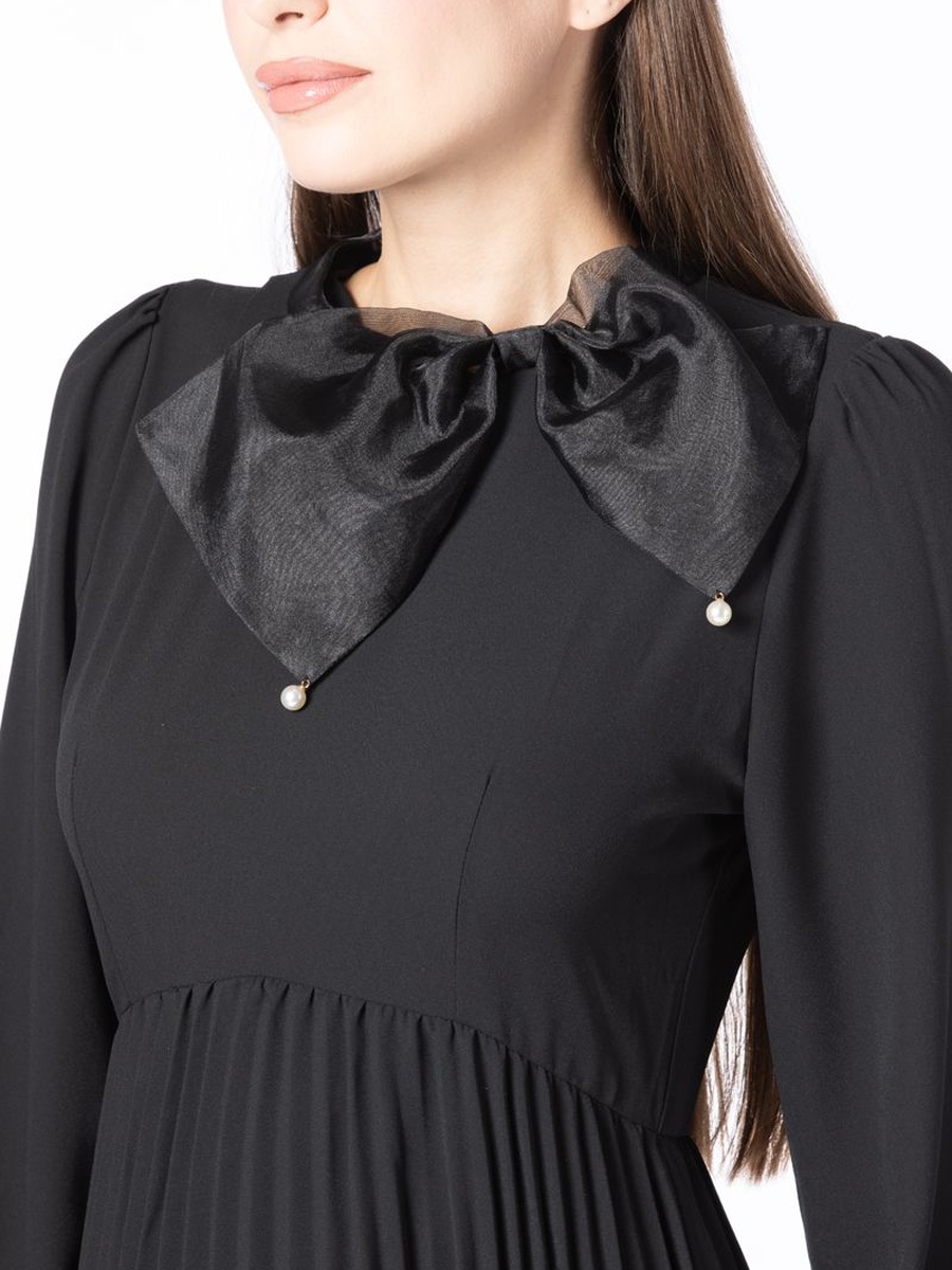 Women Pleated Dress with Bow