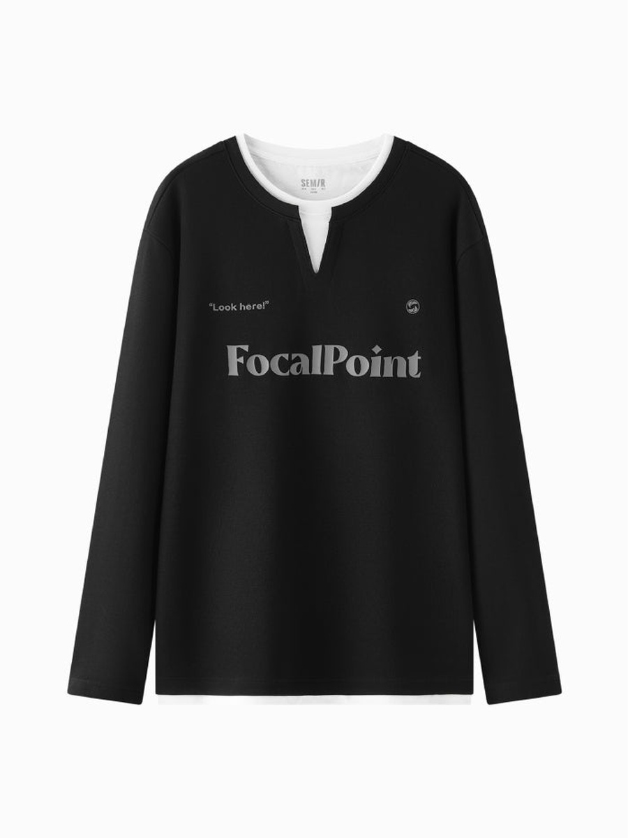 Printed Long Sleeves T-Shirt with Layered Neckline