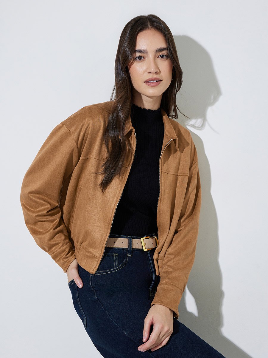 Khaki Solid Pocket Detail Casual Workwear Jacket