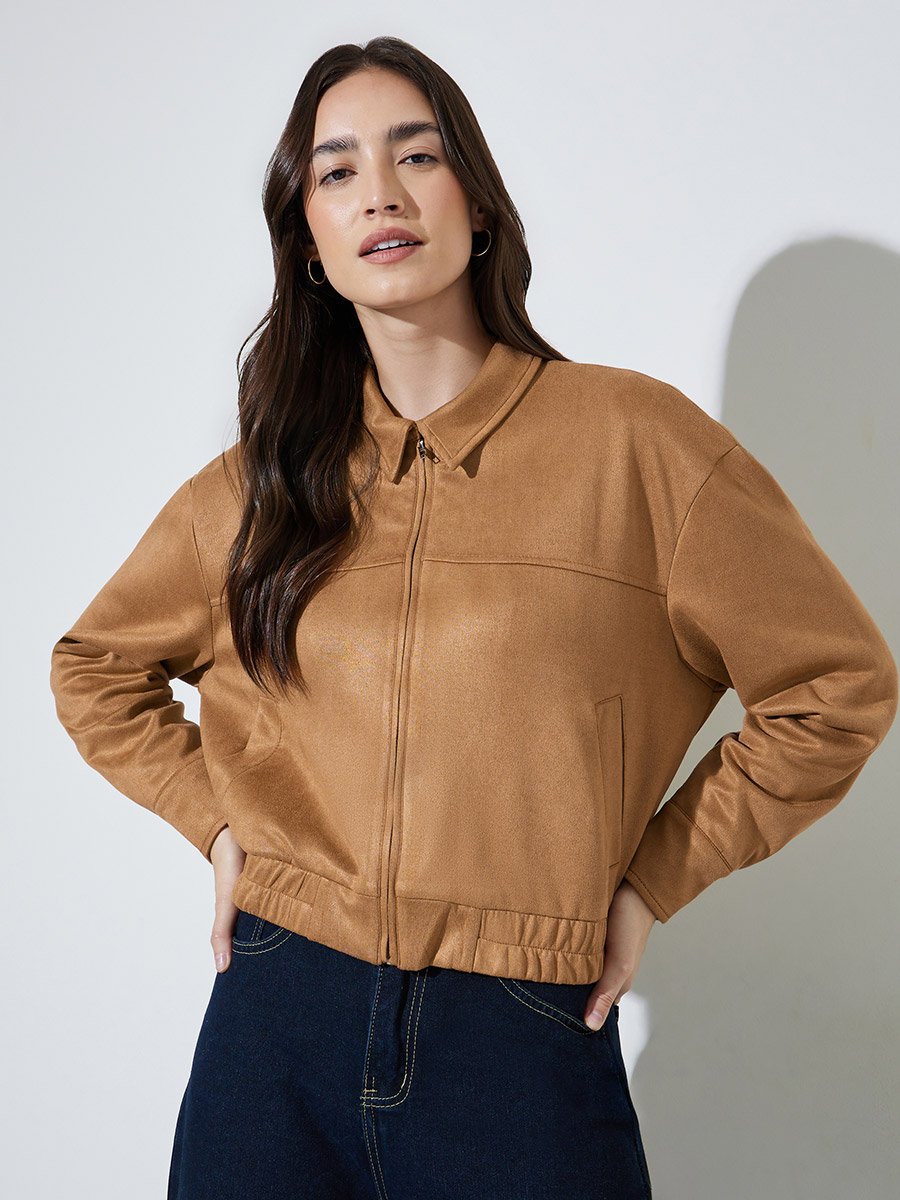 Khaki Solid Pocket Detail Casual Workwear Jacket
