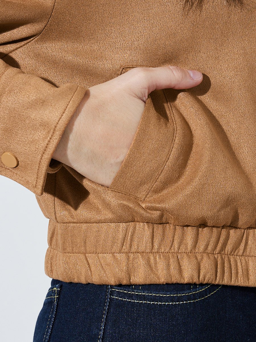 Khaki Solid Pocket Detail Casual Workwear Jacket