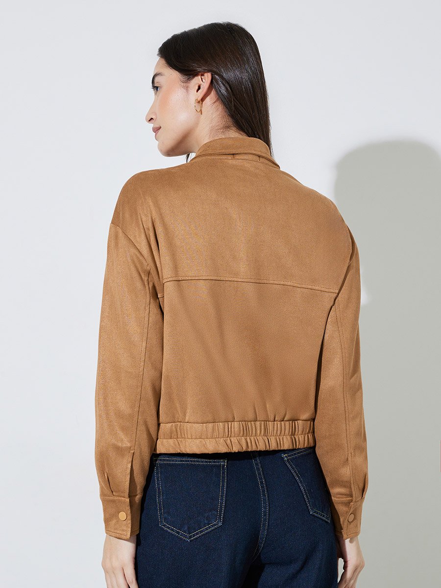 Khaki Solid Pocket Detail Casual Workwear Jacket