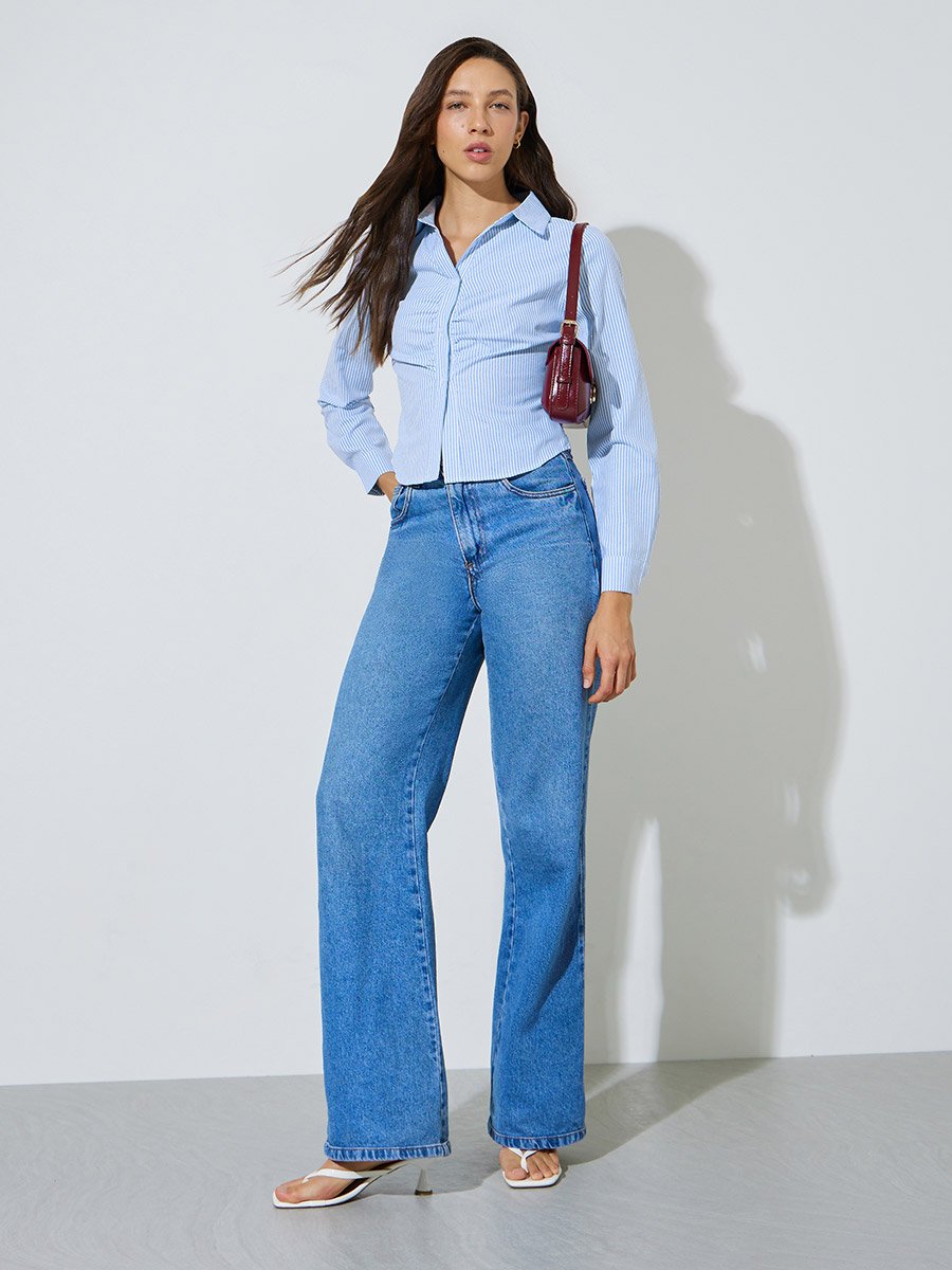 Blue Striped Log Sleeves Shirt