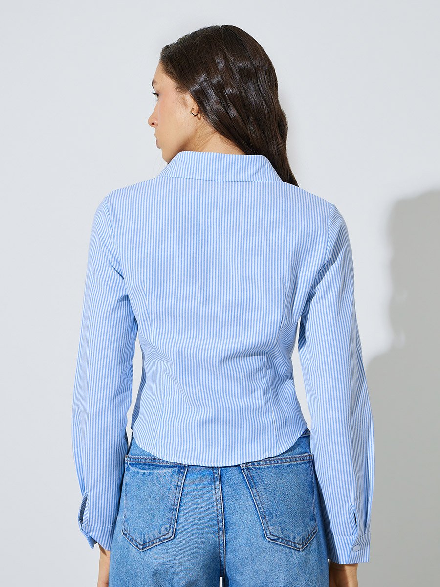 Blue Striped Log Sleeves Shirt