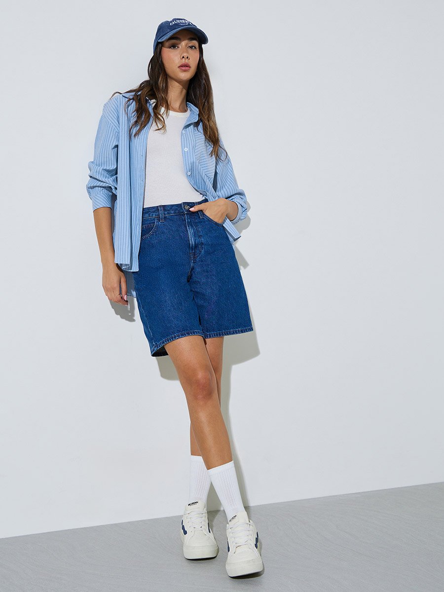 Blue Striped Longline Casual Shirt