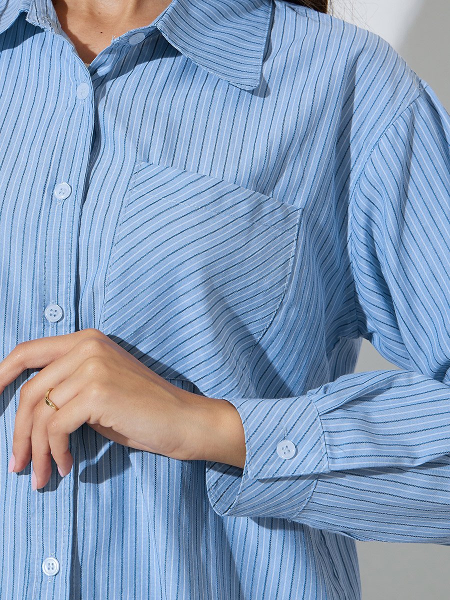 Blue Striped Longline Casual Shirt