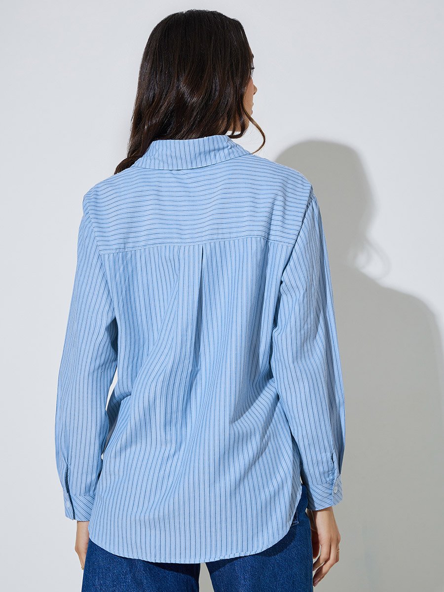 Blue Striped Longline Casual Shirt