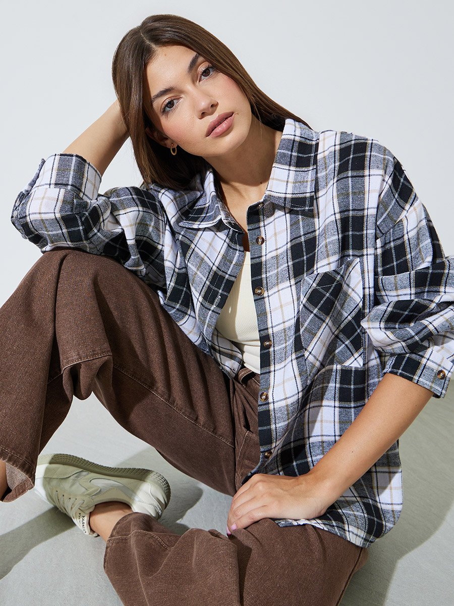Checked Long Sleeves Oversized Shirt