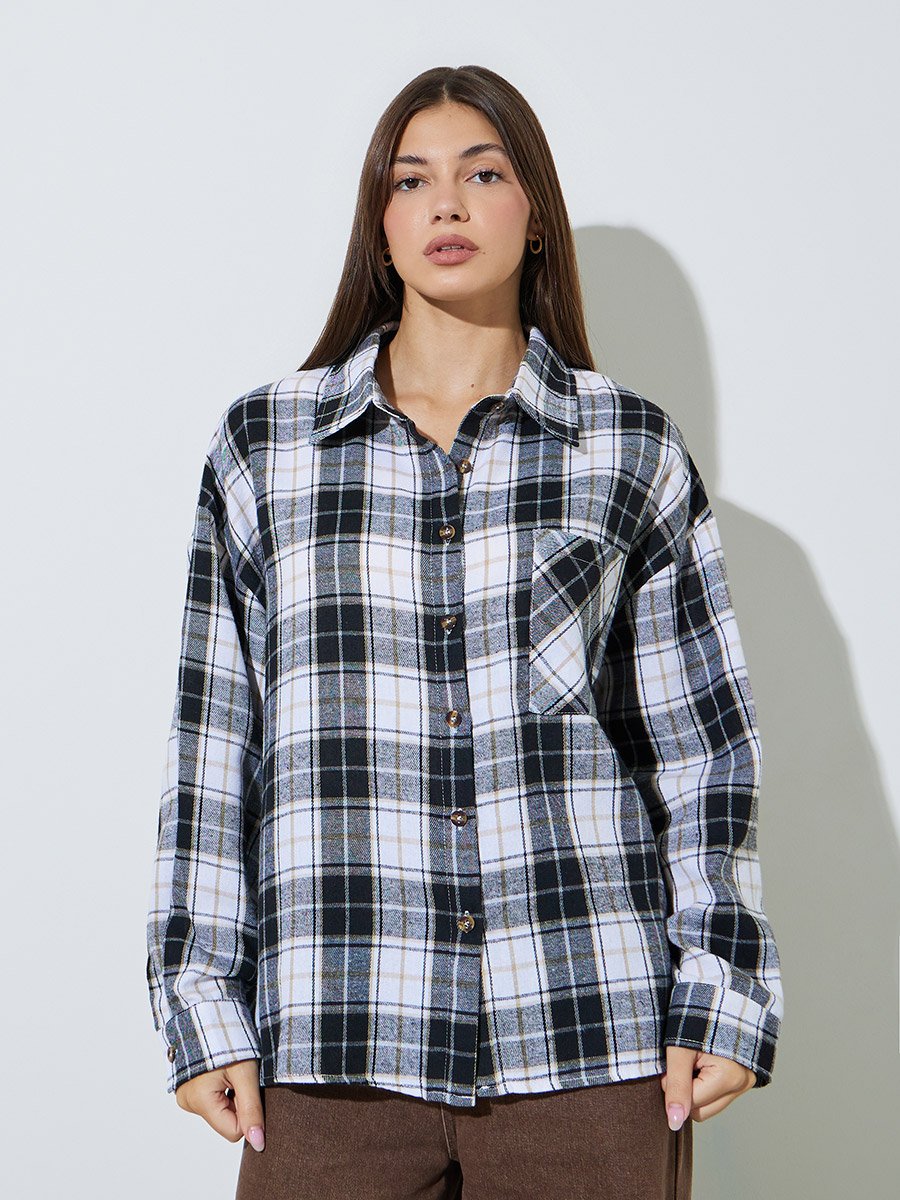 Checked Long Sleeves Oversized Shirt
