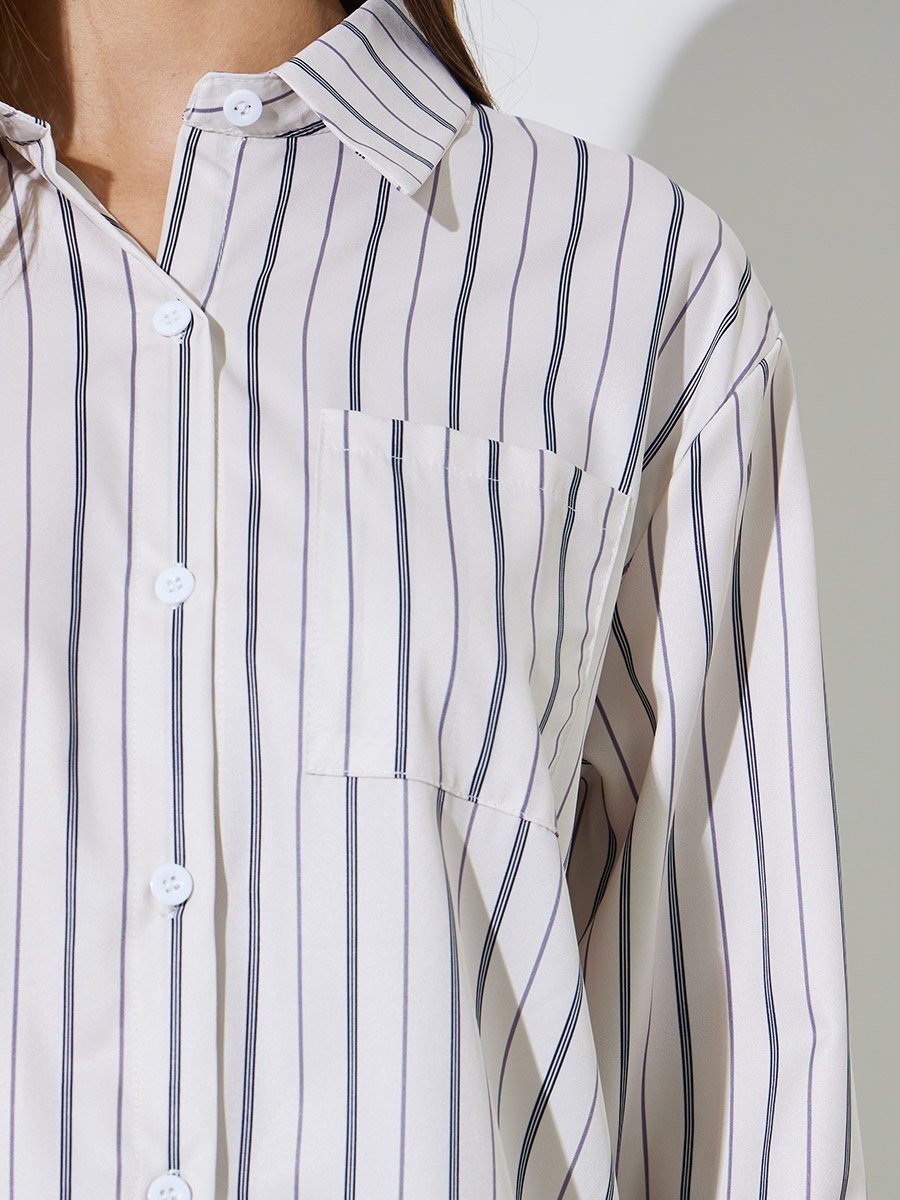 Off White Longline Striped Shirt