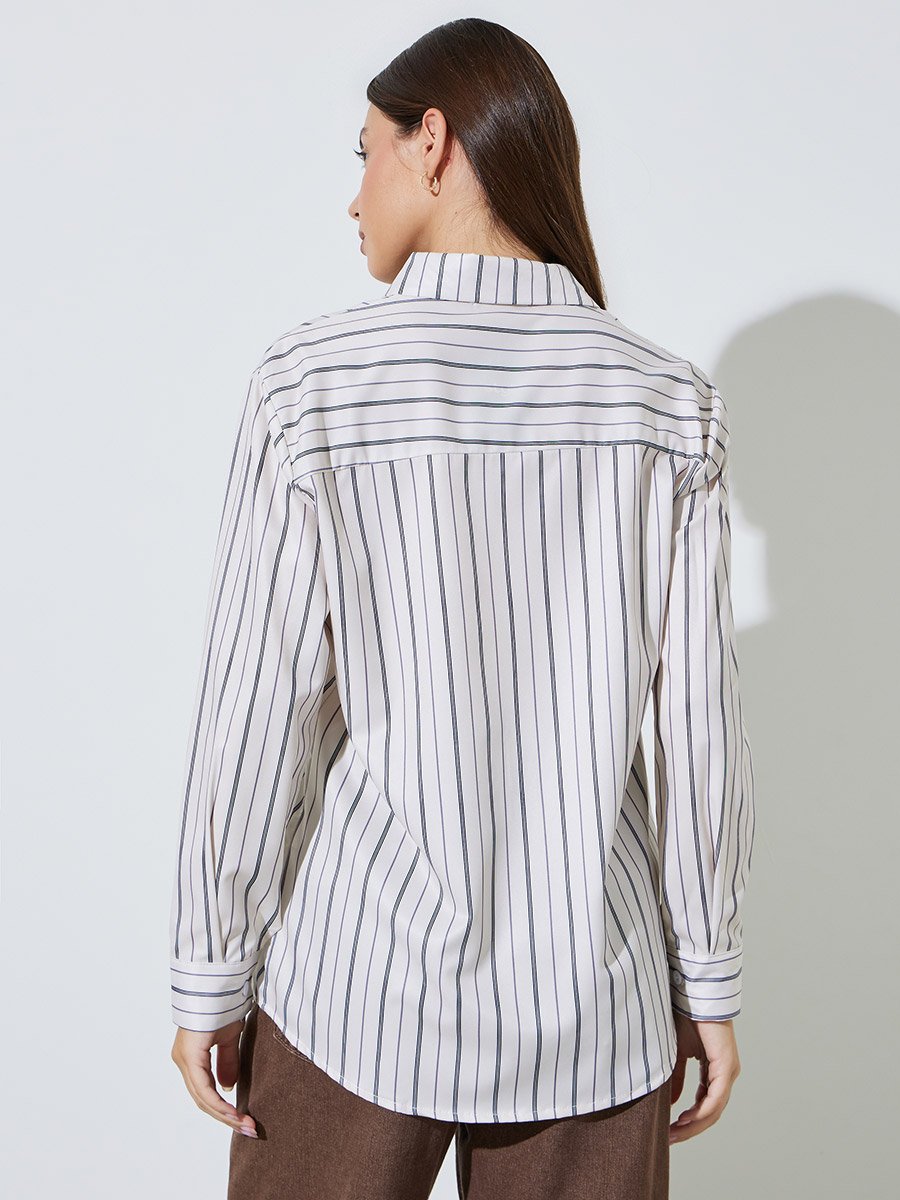 Off White Longline Striped Shirt
