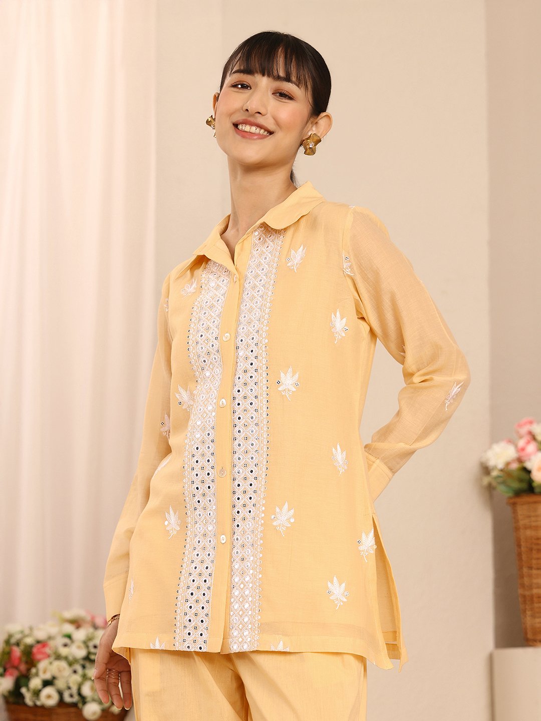 Yellow Embroidered Chanderi Silk Co-Ords