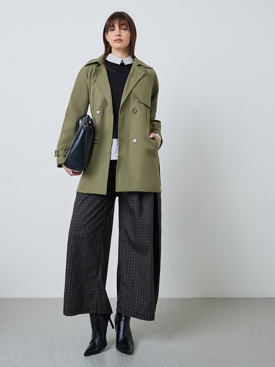 Khaki Regular Fit Longline Belted Trench Coat