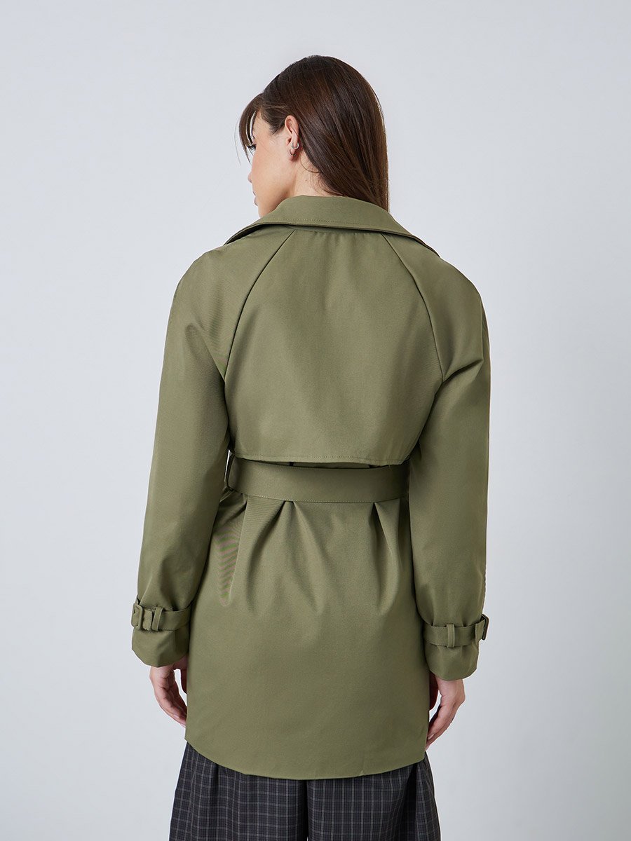 Khaki Regular Fit Longline Belted Trench Coat
