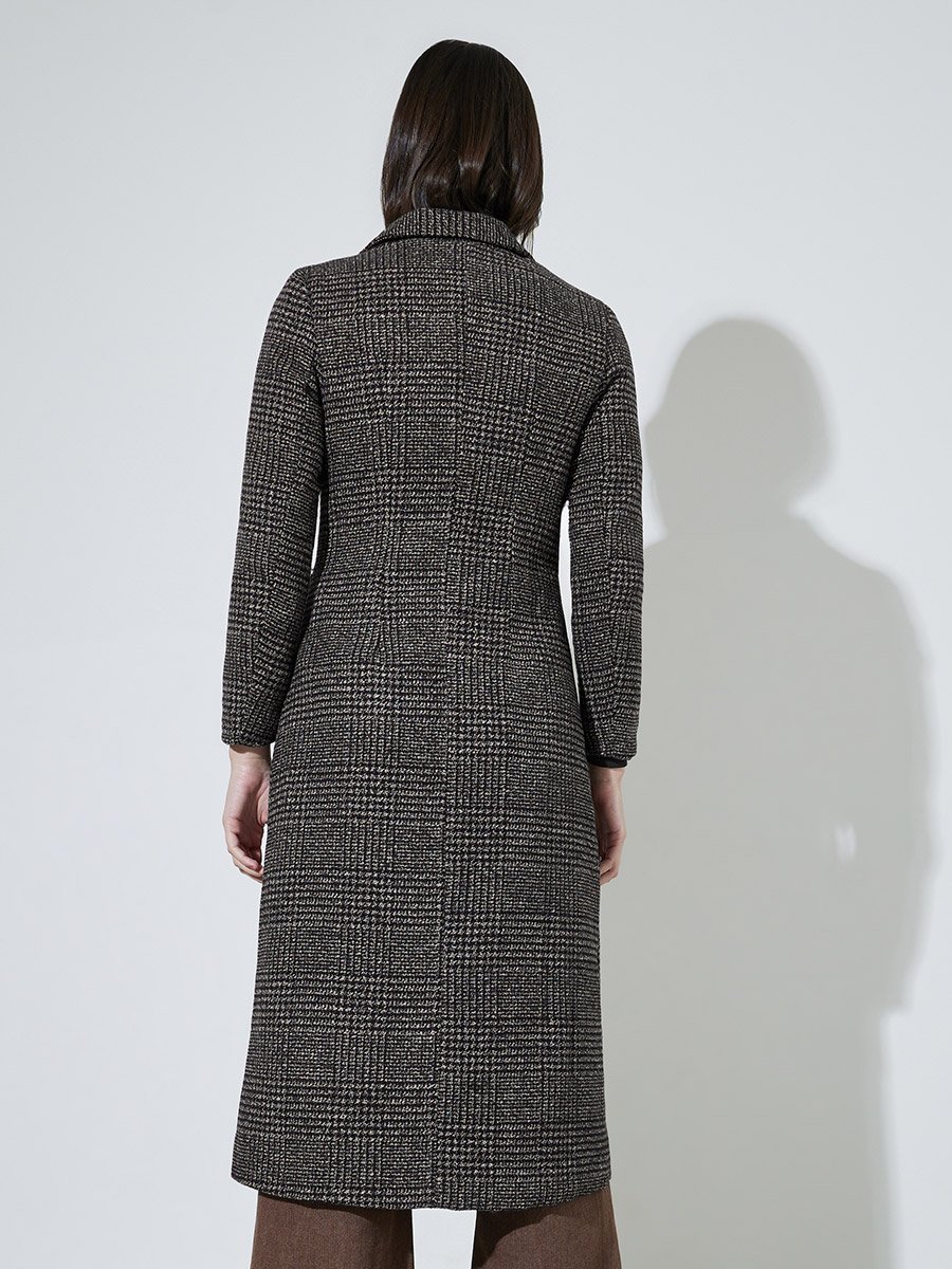 Regular Fit Double Breasted Wool-Like Checked Coat
