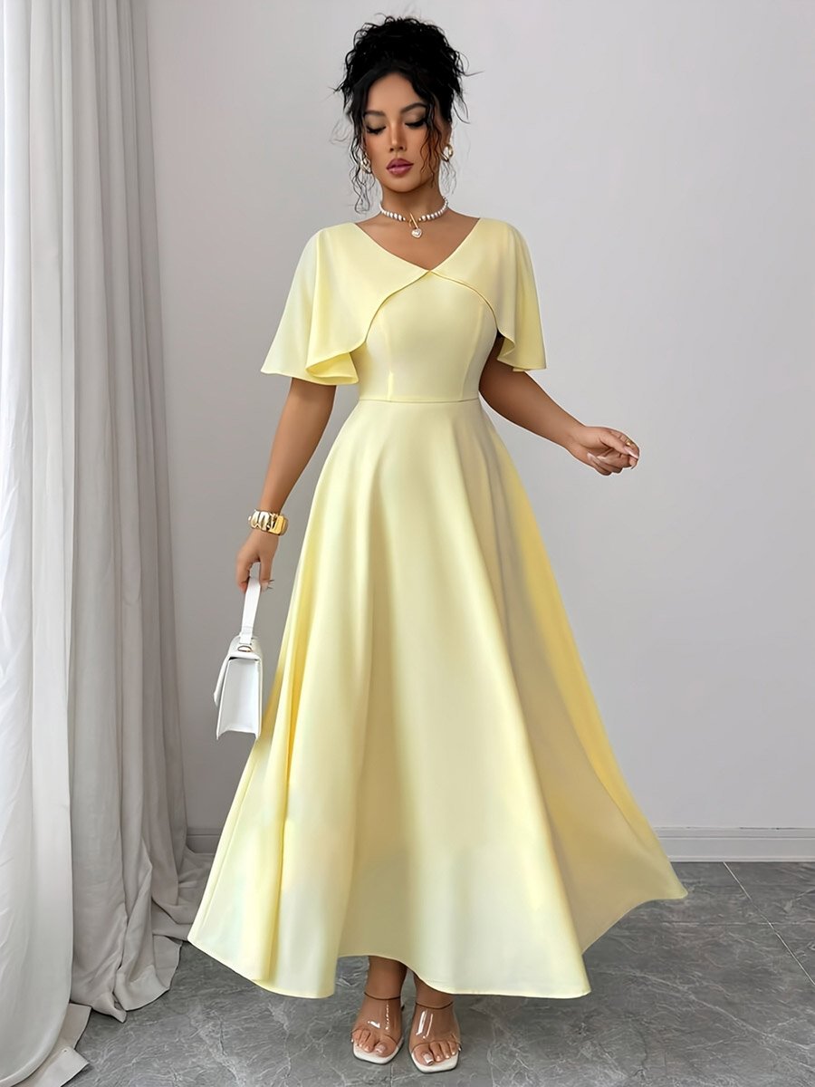 Yellow Cape Sleeve A-Line Maxi Dress