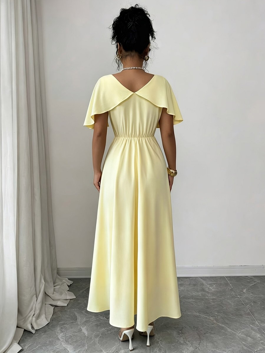 Yellow Cape Sleeve A-Line Maxi Dress