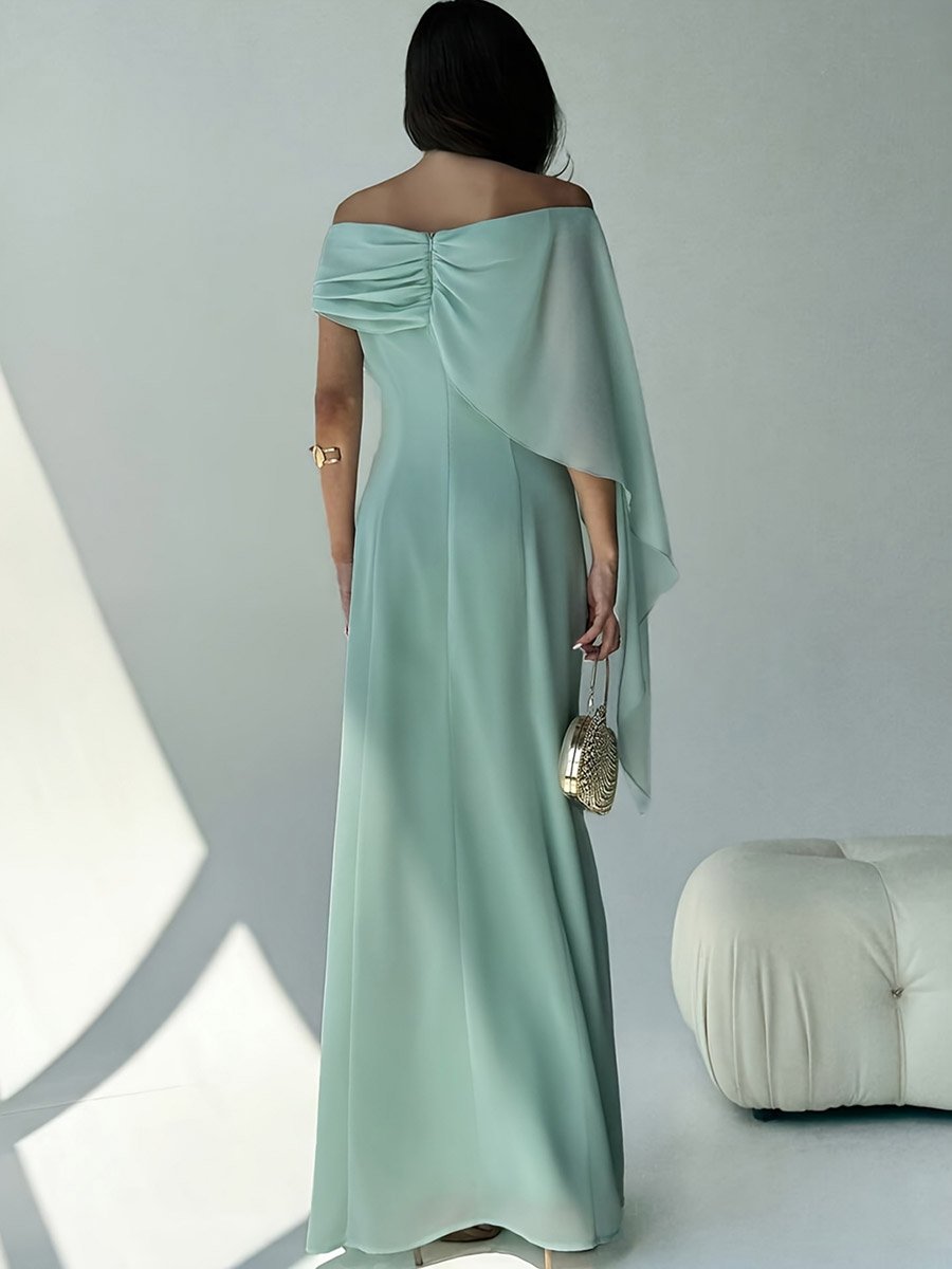 Green Off Shoulder Draped Maxi Dress
