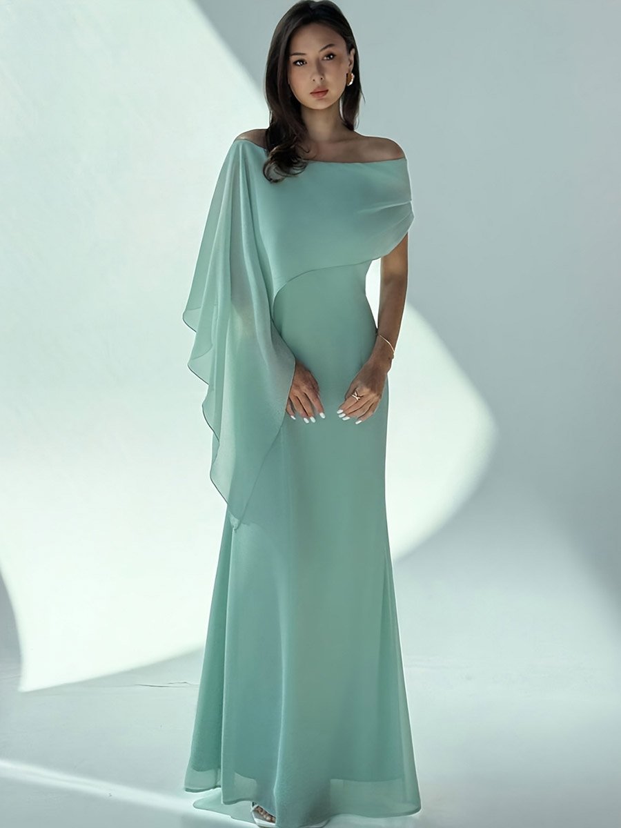 Green Off Shoulder Draped Maxi Dress