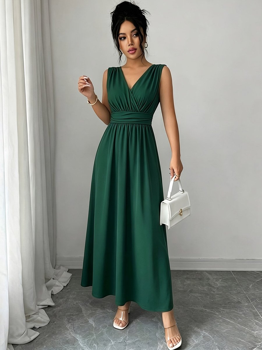 Dark Green Sleeveless A-Line Maxi Dress
