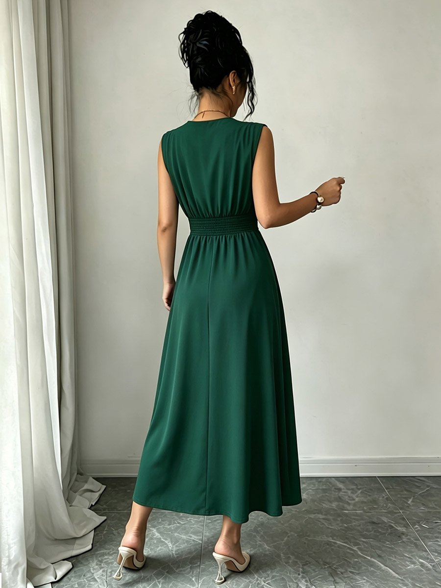 Dark Green Sleeveless A-Line Maxi Dress
