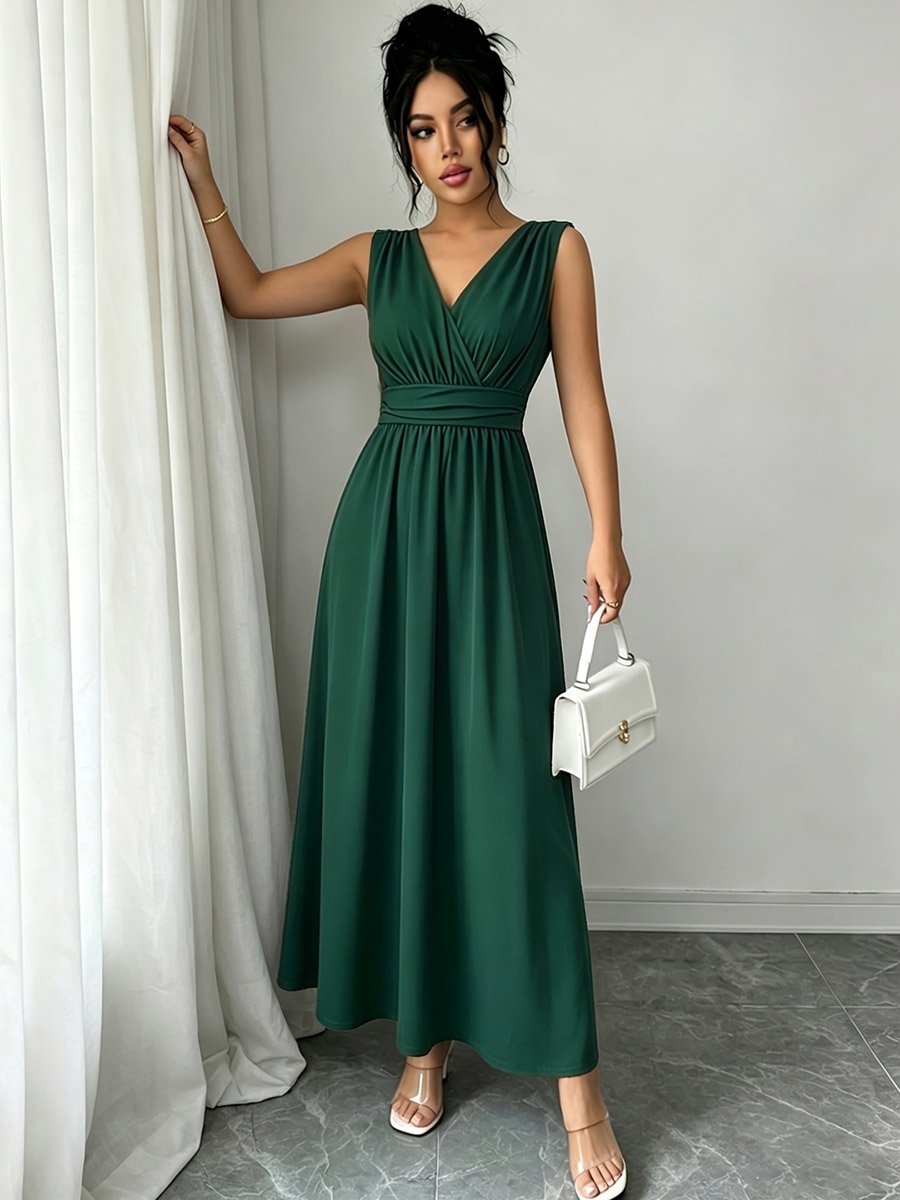 Dark Green Sleeveless A-Line Maxi Dress