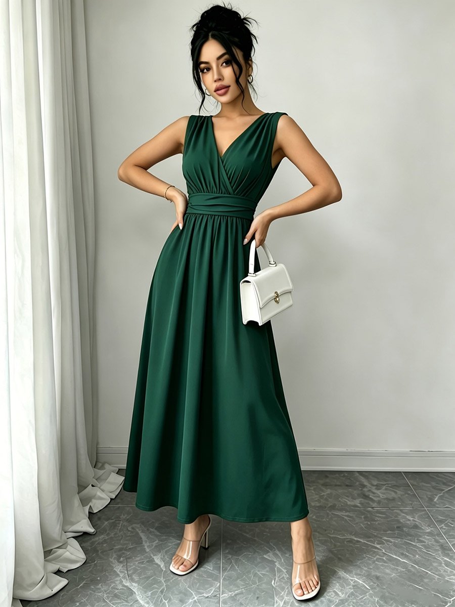 Dark Green Sleeveless A-Line Maxi Dress