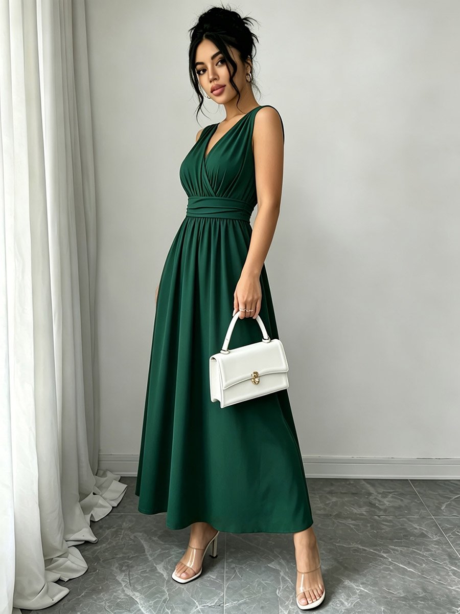 Dark Green Sleeveless A-Line Maxi Dress