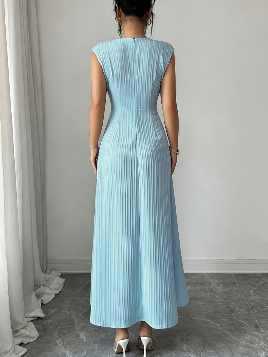 Blue Sleeveless Textured A-Line Maxi Dress