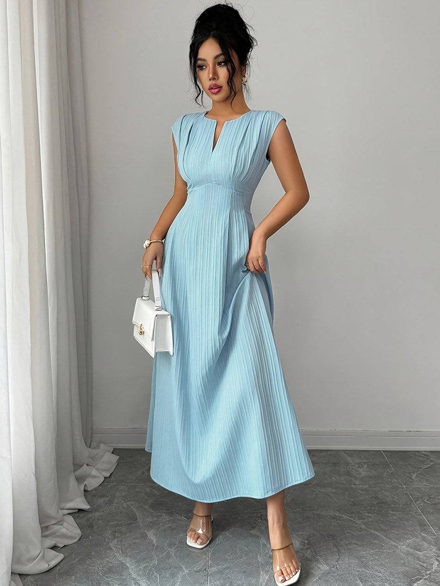 Blue Sleeveless Textured A-Line Maxi Dress