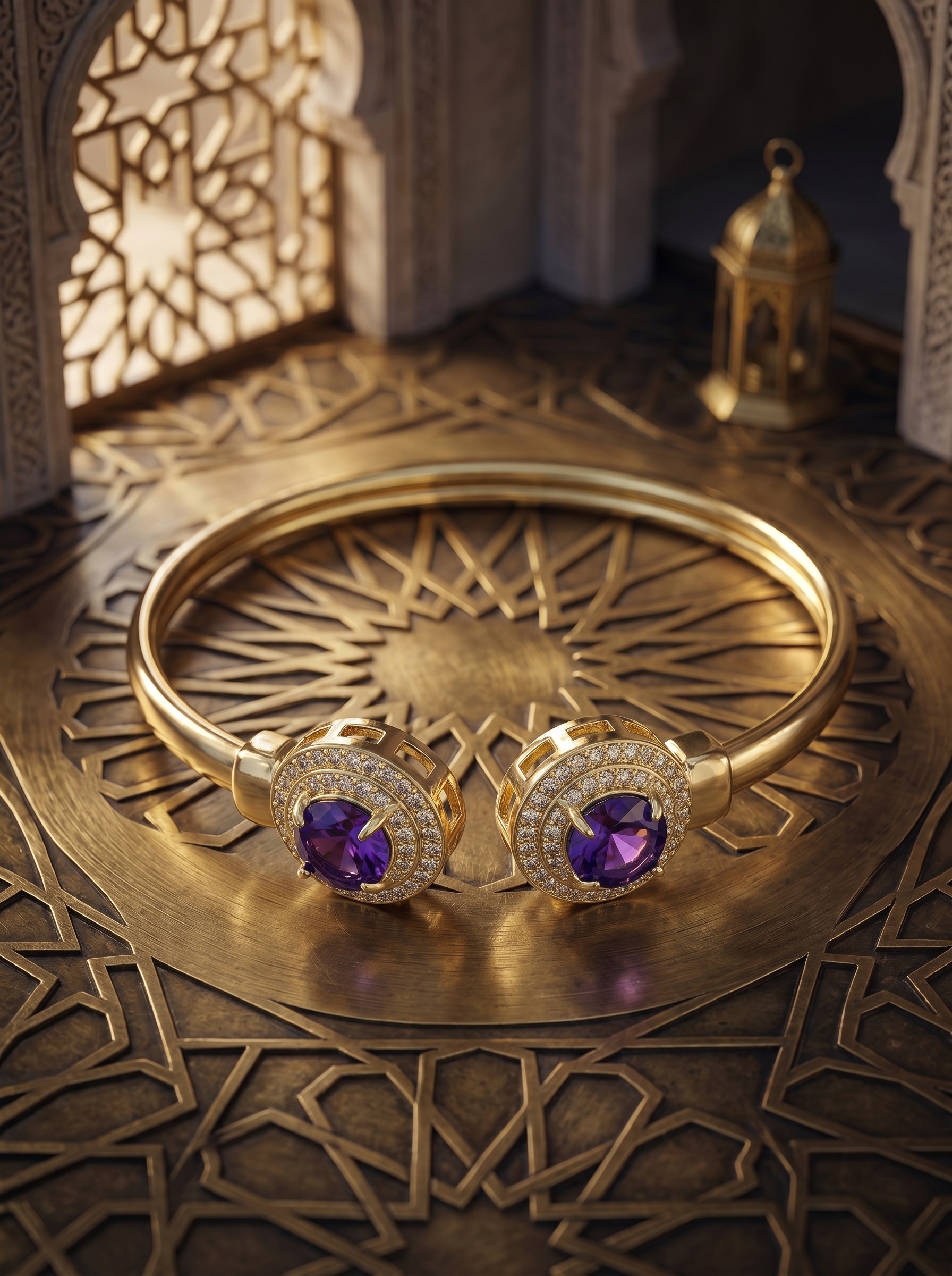 Gold and Amethyst 4-Piece Jewelry Set with Necklace, Bracelet, Earrings and Ring