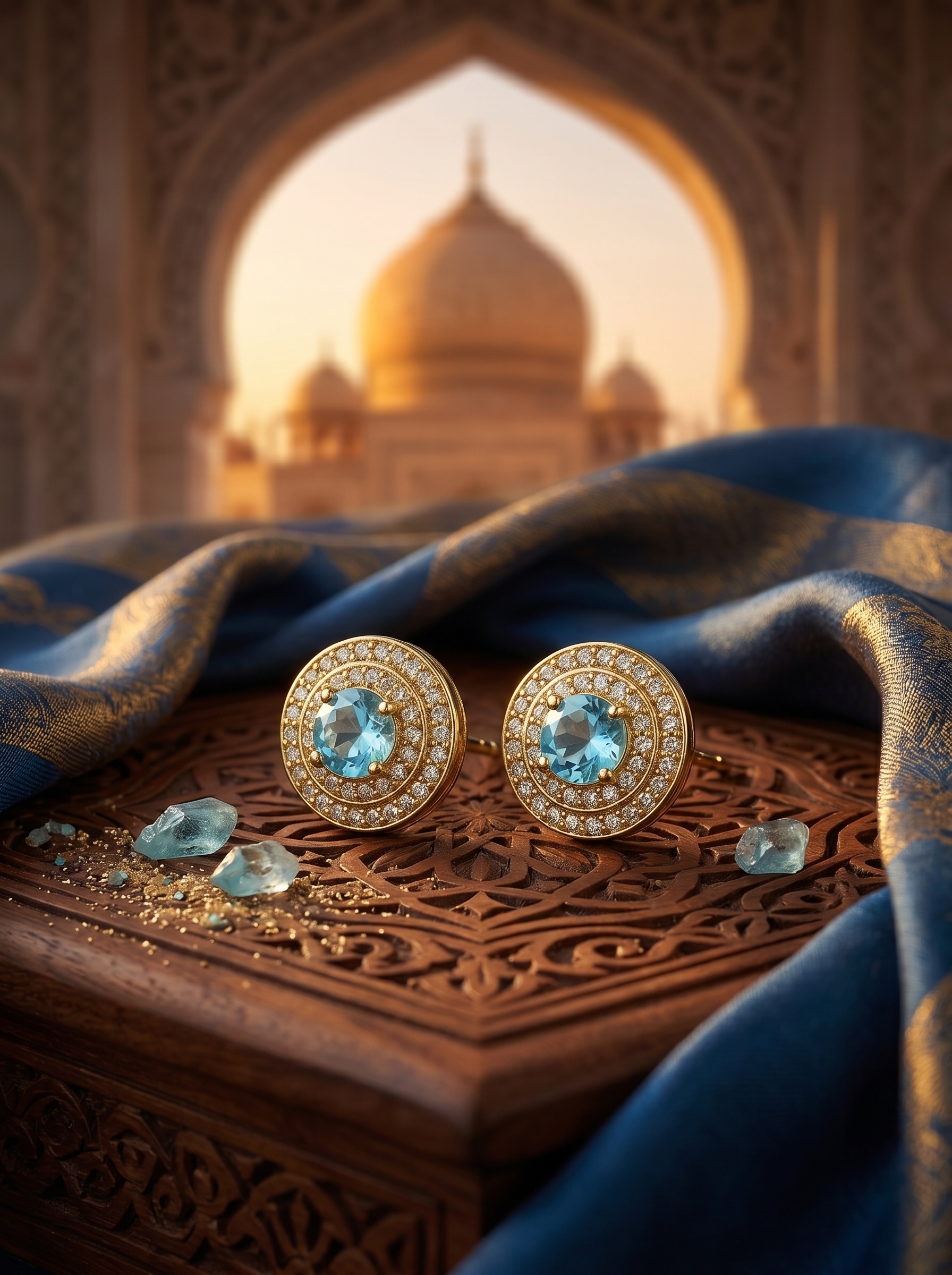 Gold-Plated Light Blue Gemstone 4-Piece Jewelry Set with Necklace, Earrings, Ring and Bracelet