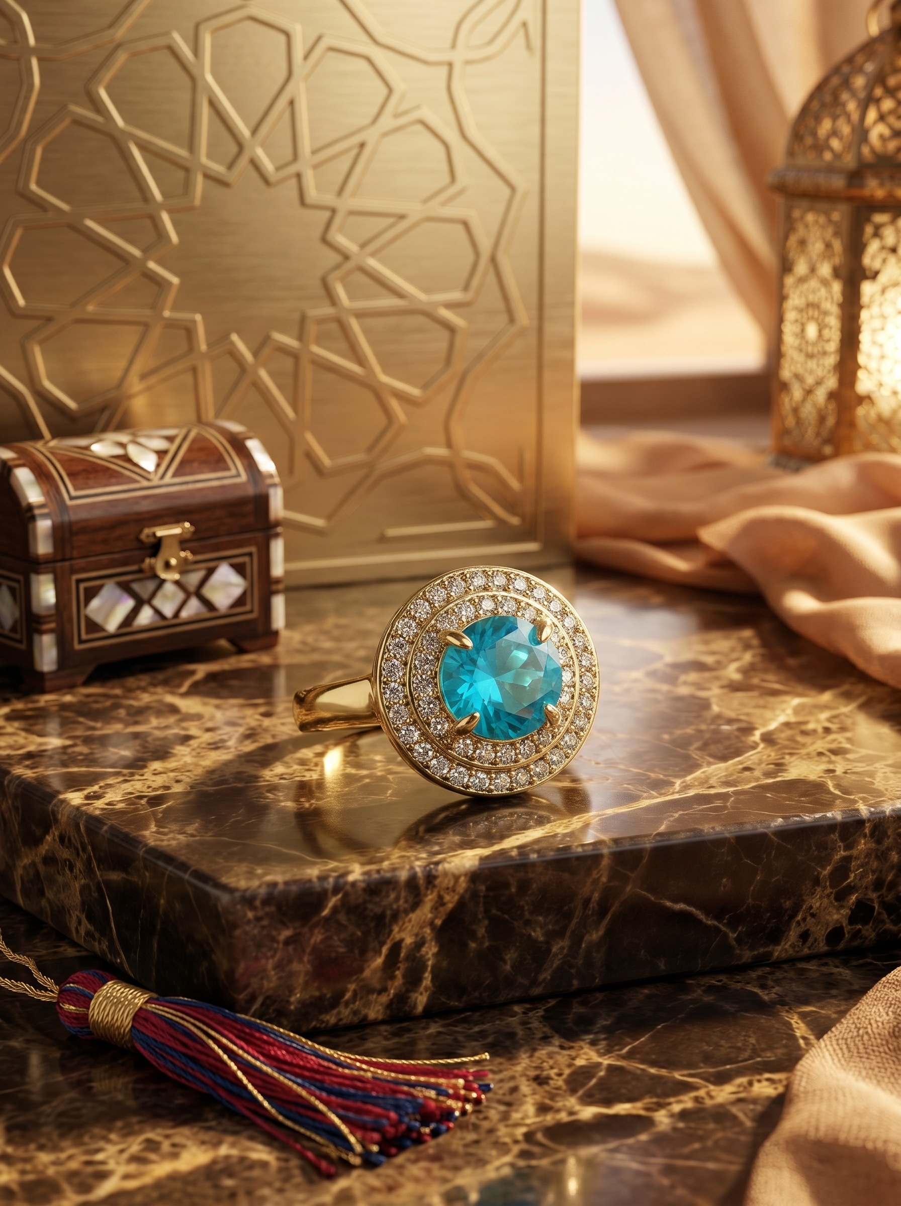 Gold-Plated Light Blue Gemstone 4-Piece Jewelry Set with Necklace, Earrings, Ring and Bracelet